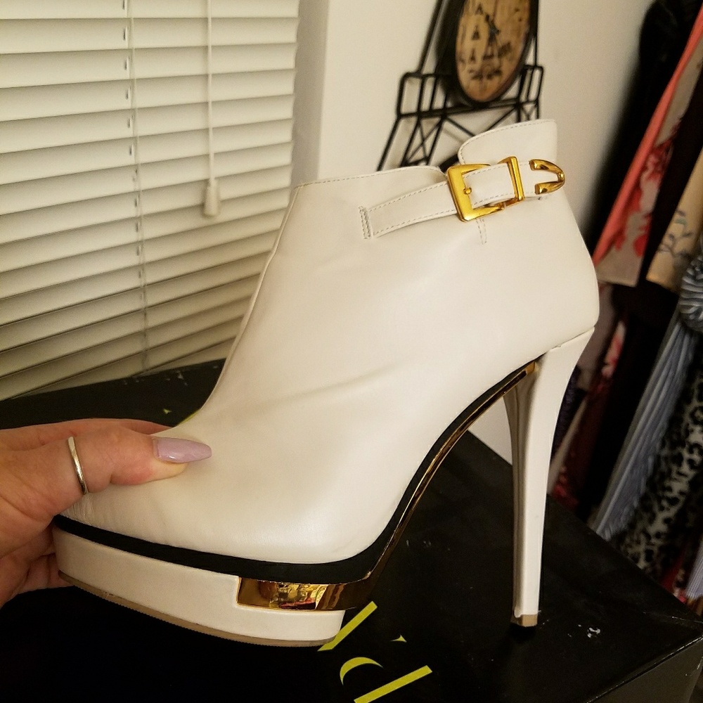 Cream Booties with Gold Accents